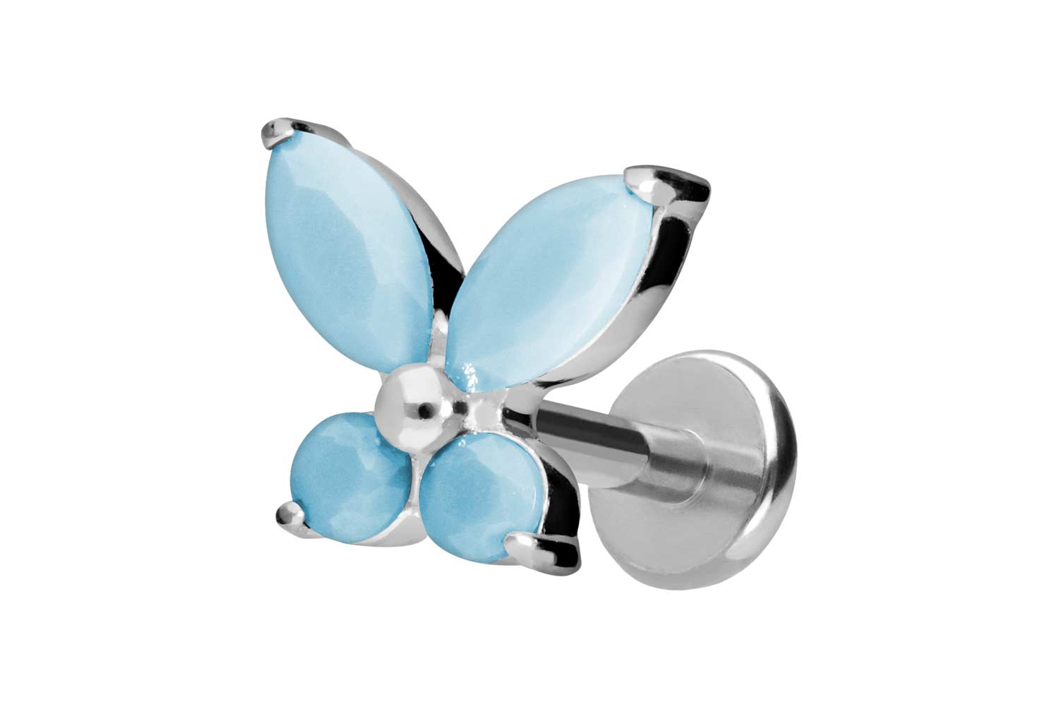 Titan Labret Piercing mit Push Fit SCHMETTERLING + SYNTHETISCHE TÜRKISE